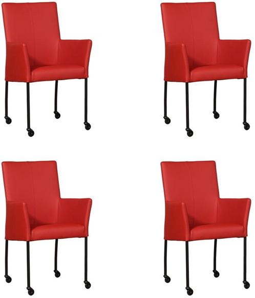 Set van 4 Rode leren moderne eetkamerstoelen - Toledo Leer D, Huis en Inrichting, Stoelen, Vier, Overige kleuren, Nieuw, Leer