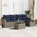 vidaXL 6-delige Loungeset met kussens poly rattan grijs, Tuin en Terras, 6 zitplaatsen, Nieuw, Loungeset, Verzenden