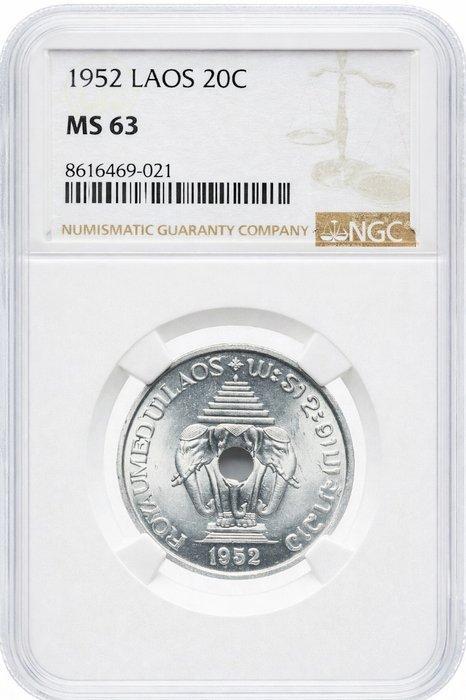 Laos. 20 Cents 1952 - NGC MS63, Postzegels en Munten, Munten | Azië