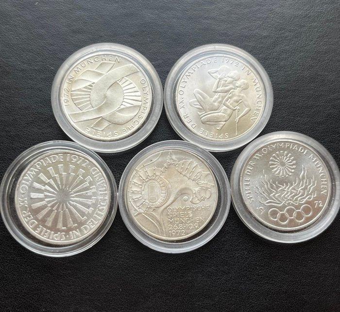 Duitsland, Bondsrepubliek 10 Deutsche Mark 5x 1972 / Olympic, Postzegels en Munten, Munten | Europa | Niet-Euromunten