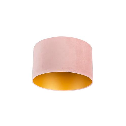 Velours lampenkap roze 35/35/20 met gouden binnenkant, Huis en Inrichting, Lampen | Lampenkappen, Minder dan 25 cm, Overige vormen