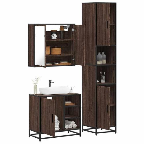 vidaXL 3-delige Badkamermeubelset bewerkt hout bruin, Huis en Inrichting, Badkamer | Badkamermeubels, Nieuw, Verzenden