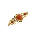 Antiek gouden broche met bloedkoraal (vintage sieraden), Gebruikt, Overige kleuren, Ophalen of Verzenden, Met edelsteen