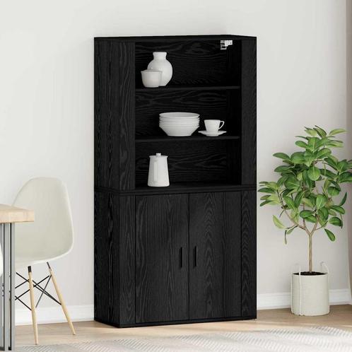 vidaXL Hoogkast Zwart Eiken Gelaagd Hout, Huis en Inrichting, Kasten | Buffetkasten, Nieuw, Minder dan 50 cm, Overige houtsoorten