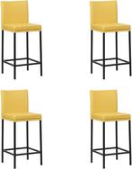 Set van 4 Gele leren moderne barkrukken - poot vierkant zwar, Nieuw, Leer, Ophalen of Verzenden, Vier