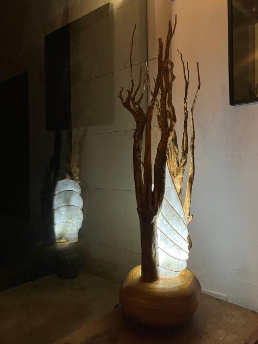 AtOmojO - Lamp - Verguld messing, Rijstpapier, Vurenhout -, Antiek en Kunst, Kunst | Designobjecten