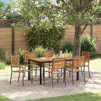vidaXL 7-delige tuintafelset Grijs Poly Rattan Acacia, Tuin en Terras, Tuinstoelen, Verzenden, Nieuw, Rotan
