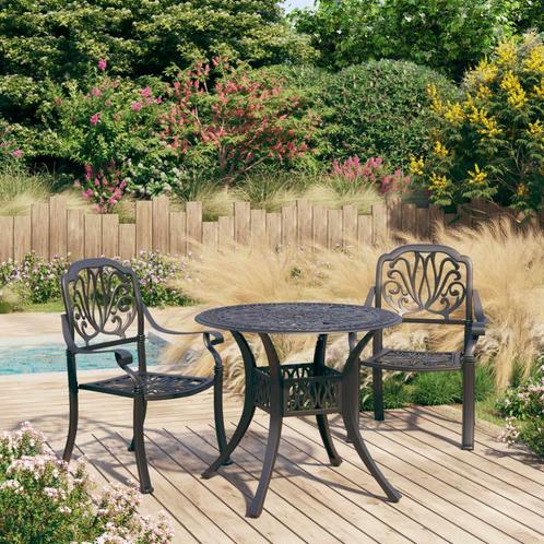 vidaXL 3-delige Bistroset gietaluminium zwart, Tuin en Terras, Tuinsets en Loungesets, Nieuw, 2 zitplaatsen, Aluminium, Verzenden