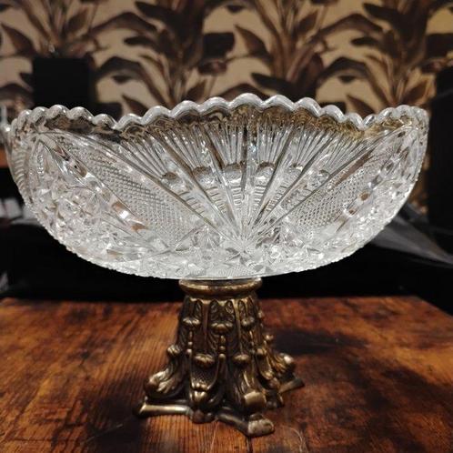 Kom op een voet - Glas, Messing - Glasbak met voet, Antiek en Kunst, Curiosa en Brocante