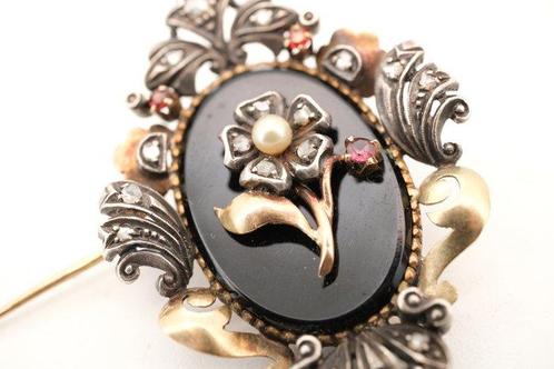 Broche - 19.2 kt. Geel goud - Parel, Sieraden, Tassen en Uiterlijk, Antieke sieraden