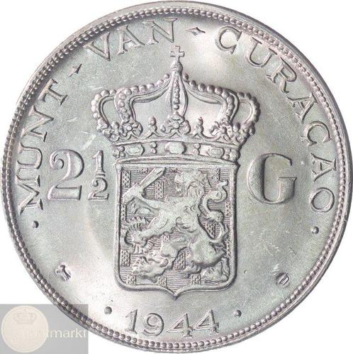 Curaçao (Caribisch Nederland). Wilhelmina. 2 1/2 Gulden 1944, Postzegels en Munten, Munten | Nederland