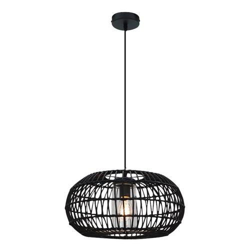 Rotan badkamer hanglamp zwart, Emilio, IP44, Huis en Inrichting, Lampen | Hanglampen, Nieuw, Metaal, 75 cm of meer, Ophalen of Verzenden