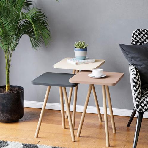 [en.casa] Bijzettafel set van 3 Hobro grijs wit roze, Huis en Inrichting, Tafels | Bijzettafels, Verzenden