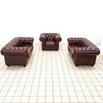 Donkerrode Chesterfield Set Zitbanken en Fauteuil, Ophalen, Zo goed als nieuw