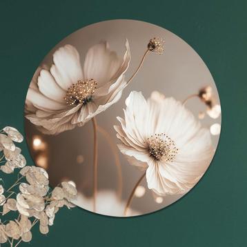 Muurcirkel met witte bloemen | Ronde wanddecoratie