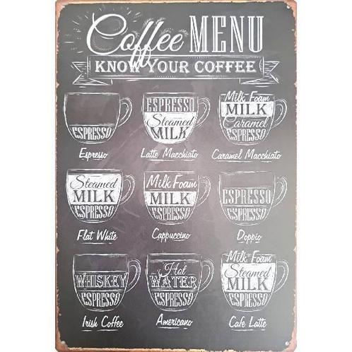 Wandbord reclamebord Coffee Menu bord, Verzamelen, Posters, Nieuw, A4 of kleiner, Overige onderwerpen, Rechthoekig Staand, Ophalen of Verzenden