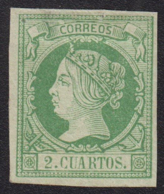 Spanje 1860/1861 - Isabel II. 2 kwartjes, groen. - Edifil 51, Postzegels en Munten, Postzegels | Europa | Spanje
