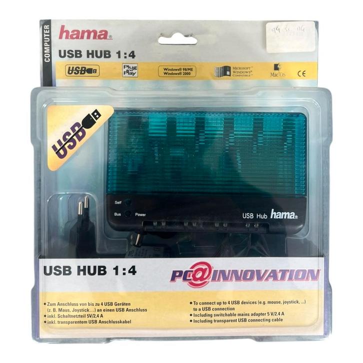 Hama Vintage USB Hub 4 Poorten / USB 1.1 / Inclusief Netadap, Computers en Software, Overige Computers en Software, Nieuw, Verzenden
