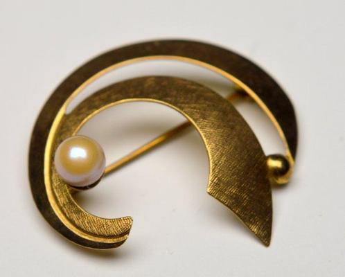 Zonder Minimumprijs - Broche - 8 karaat Geel goud Parel, Sieraden, Tassen en Uiterlijk, Antieke sieraden