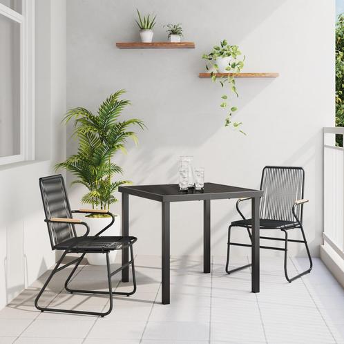 vidaXL 3-Delige Tuin Eettafel Set Zwart PVC Rattan, Tuin en Terras, Tuinsets en Loungesets, Nieuw, Kunststof, Verzenden