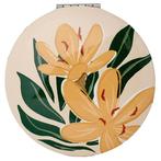 Compact Make Up Spiegeltje Florens met Oranje Bloemen - Roze, Huis en Inrichting, Woonaccessoires | Spiegels, Ophalen of Verzenden