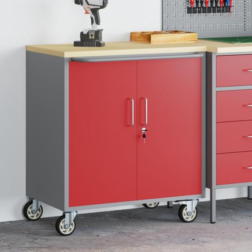 vidaXL Werkbank Rood en grijs 75 x 45 x 85 cm Poedergecoat, Doe-het-zelf en Verbouw, Gereedschapskisten, Nieuw, Verzenden