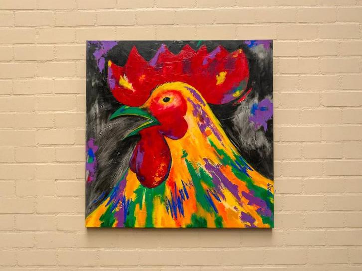 Kleurrijke kraaier (Schilderijen, Sfeer & Stijl), Huis en Inrichting, Woonaccessoires | Schilderijen, Tekeningen en Foto's, Nieuw