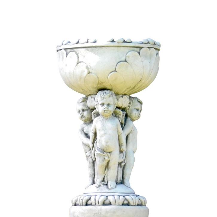 Bloempot met engelen – 65 cm – steen – klassiek grijs, Tuin en Terras, Tuinvazen, Ophalen of Verzenden