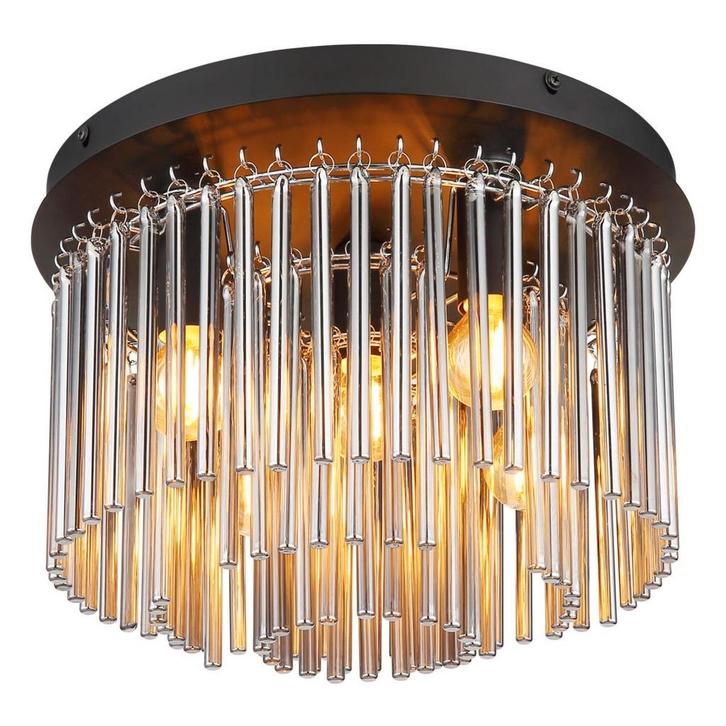 Plafondlamp GORLEY ø32CM  E14 Matt zwart 5-Lichts Smoked, Huis en Inrichting, Lampen | Plafondlampen, Nieuw, Metaal, Ophalen of Verzenden