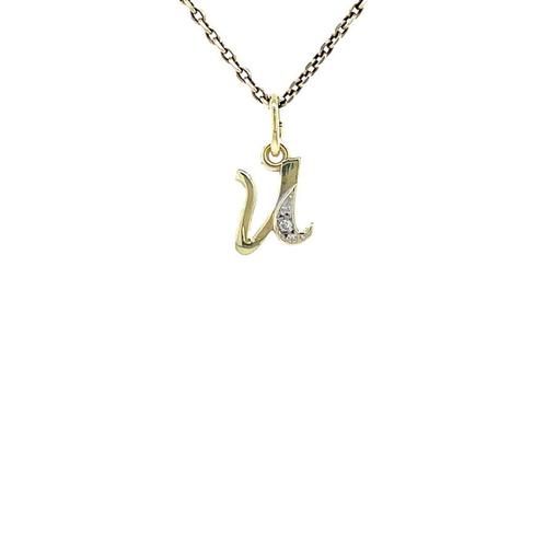 Gouden letter U hanger met diamant 14 krt, Sieraden, Tassen en Uiterlijk, Kettinghangers, Nieuw, Ophalen of Verzenden