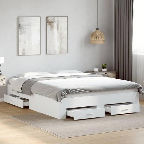 vidaXL Bedframe met lades bewerkt hout wit 160x200 cm, Huis en Inrichting, Slaapkamer | Bedden, 160 cm, 200 cm, Wit, Tweepersoons