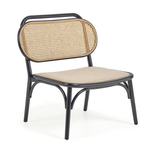 *WOONWINKEL* Kave Home Doriane Retro Webbing Fauteuil Zwart, Huis en Inrichting, Fauteuils, Nieuw, Hout, Verzenden