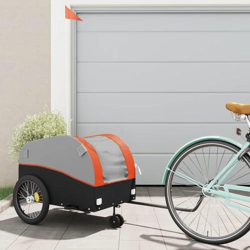 vidaXL Fietstrailer 45 kg ijzer zwart en oranje, Fietsen en Brommers, Fietsaccessoires | Aanhangers en Karren, Nieuw, Verzenden