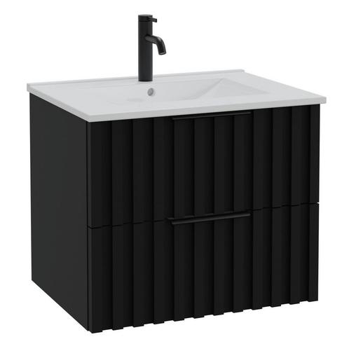 Badkamermeubel Set Fraser 60cm - Hoogglans zwart - 2 lades, Huis en Inrichting, Badkamer | Badkamermeubels, Nieuw, Wastafelkast