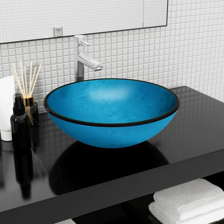 vidaXL Wasbak 42x14 cm gehard glas blauw, Doe-het-zelf en Verbouw, Sanitair, Nieuw, Verzenden