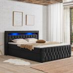 Boxspringbed Leona - 140 x 200 cm - Zwart - Incl. LED verlic, Verzenden, Nieuw