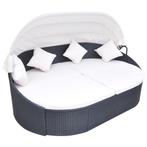 vidaXL Loungebed met luifel poly rattan zwart, Tuin en Terras, Verzenden, Nieuw