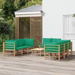 vidaXL 9-delige Loungeset met kussens bamboe groen, Verzenden, Nieuw, Hout, Loungeset