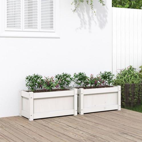 vidaXL Plantenbakken 2 st cm massief grenenhout wit, Tuin en Terras, Bloembakken en Plantenbakken, 60 tot 100 cm, Nieuw, Hout