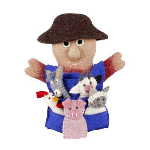 Vilten handpop boer met boerderijdieren blauw - 32 cm NIEUW, Kinderen en Baby's, Speelgoed | Poppen, Nieuw, Ophalen of Verzenden