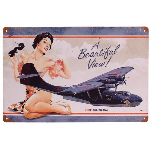 Metalen Plaatje - PBY CATALINA met Pin-Up Girl - 20x30cm NIE, Huis en Inrichting, Woonaccessoires | Tekstborden en Spreuken, Nieuw