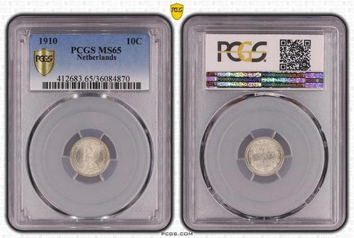 Koningin Wilhelmina 10 cent 1910 PCGS MS65 gecertificeerd, Postzegels en Munten, Munten | Nederland, Losse munt, 10 cent, Koningin Wilhelmina