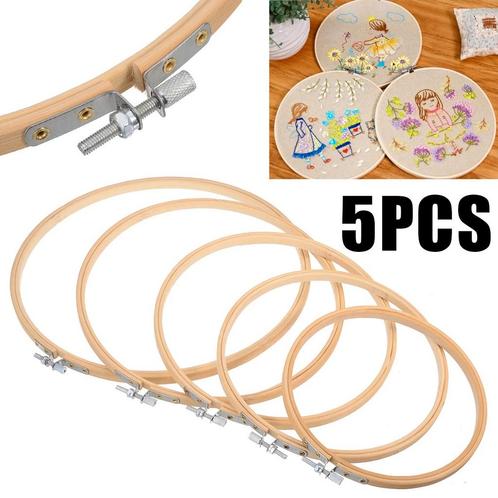 Bamboe ringen borduurringen set van 5 maten met stelschroef, Huis en Inrichting, Woonaccessoires | Kunstplanten en Kunstbloemen