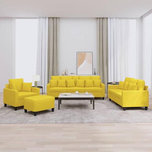 vidaXL 4-delige Loungeset met kussens stof lichtgeel, Huis en Inrichting, Banken | Bankstellen, Nieuw, Stof, Vierpersoons of meer