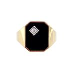 Gouden vintage zegelring met onyx en zirkonia 14 krt/925, Sieraden, Tassen en Uiterlijk, Ringen, Ophalen of Verzenden, Nieuw