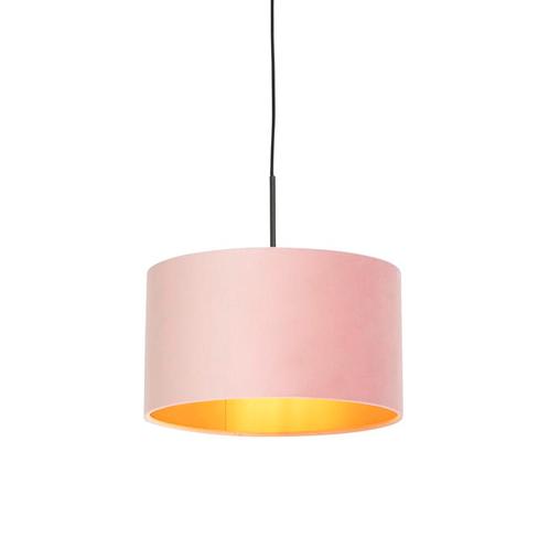 Hanglamp met velours kap roze met goud 35 cm - Combi, Huis en Inrichting, Lampen | Hanglampen, Nieuw, Overige materialen, 75 cm of meer