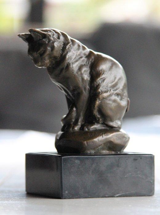 Beeld, sitting cat - 12 cm - brons marmer, Antiek en Kunst, Kunst | Designobjecten