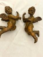 sculptuur, Coppia di putti alati (2) - 28 cm - Hout