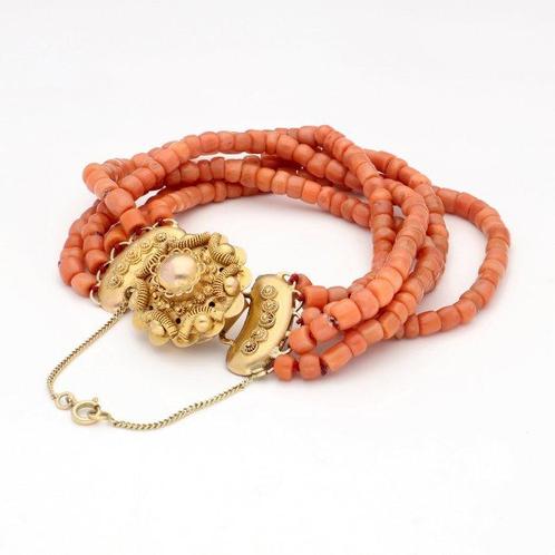 Armband - 14 karaat Geel goud - Bloedkoraal, Sieraden, Tassen en Uiterlijk, Armbanden