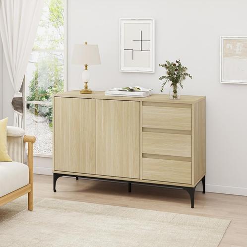 Dressoir Kistiandi 120x40x76 cm licht eiken [en.casa], Huis en Inrichting, Kasten | Dressoirs, Verzenden